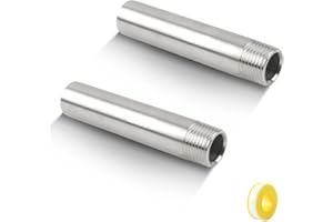 QINGYIWL 2 Stück Hahnverlängerung 1/2 Zoll x 100 mm, 1/2" IG x 1/2" AG, DN15 Gewindeverlängerung, 100MM Edelstahl Verlängerung Fitting, Gewindefitting Hahnverlängerung für Wasserhähne Eckventile