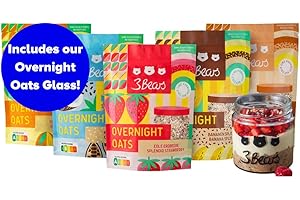 3Bears Overnight Oats Lover set incl. barattolo I 5x400g bustine di porridge vegano, fiocchi d'avena integrali I Deliziosa colazione, per una notte in frigorifero I senza zucchero