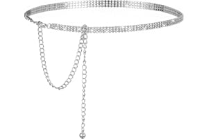 YQQYG Silver Belly Chain for Women, Bling Silver Waist Chain Belt, Rhinestone Belt Body Chains, Adjustable Beach Waist Jewelry for Women
