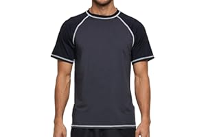 Arcweg Rash Guard Men Short Sleeves Shirt UPF 50+ Elastic Rash Vest Loose Fit Swimming Top Quick Drying Running Vest Sports Top