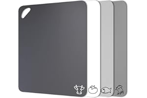 Fotouzy Plastic Cutting Board Flexible Mats with Food Icons, Set of 4, BPA-Free, Non-Porous, Upgrade 100% Anti-Skid Back and Dishwasher Safe, Modern Neutral Colors