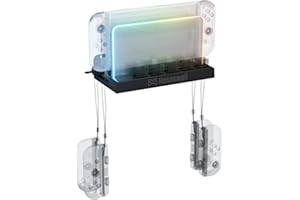 Hosanwell Wall Mount for Switch, RGB Light Wall Mount for Switch OLED, with Hook for 4 JOY-CONs, 10 Game Slots, Black