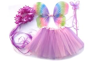 Tante Tina - 4-pièces Déguisement de fée papillon - Ailes, Baguette, Serre-tête et Jupe - Multicolore