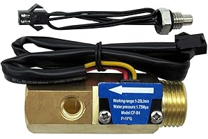 DIGITEN SENSTREE Water Flow Sensor G1/2"Thread Female to Male, Hall Sensor Flow Meter Flowmeter Counter with Temperature Sensor 1-25L/min