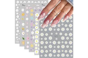 Irikdescia 6 pièces autocollant fleurs ongles, marguerite autocollant ongles, petites fleurs accessoires nail art, nail designing, ongles autocollant