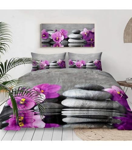 Housse De Couette Japonaise 220x240 Cm Avec Motif Bambou Et Lotus – Parure De Lit Zen Et Douce Pour 2 Personnes