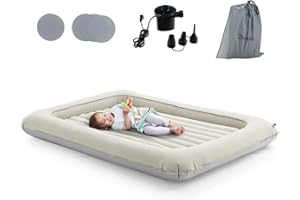 GOPLUS 118 x 165cm Lit Gonflable Enfant, Lit de Voyage Gonflable pour Bébé avec Matelas Amovible,Matélas Gonflable avec Sac de Rangement, avec Pompe Éléctrique pour Vacances