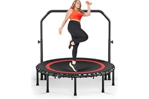 COWISH Foldable Fitness Trampoline with Adjustable Foam Handle - Max Load 200kg, Quick Install Exercise Rebounder for Indoor/Outdoor Cardio Workout, Adults & Kids
