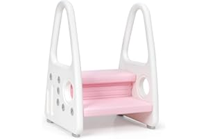 COSTWAY Taburete para Niños de 2 Niveles Escalera Multiusa para Niños de Plástico Escalón Infantil para Habitaciones de Niños Cocina Baño (Rosa)
