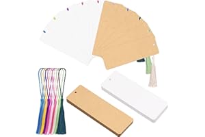 WANDIC Leere Lesezeichen, Karton, mit Löchern, 60 weiße Lesezeichen & braune Lesezeichen und 60 Bunte Quasten für DIY-Projekte und Geschenkbedarf