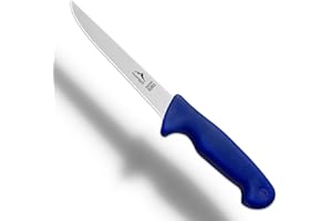 HESTENBERG Solingen Germany - Cuchillo de deshuesar recto y curvado en azul, adecuado como cuchillo de carnicero, cuchillo de carnicero y cuchillo de carne (6" recto)