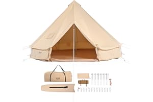VEVOR Canvas Bell Tent, 4 Seasons 3 m/9.8ft Yurt, Canvas for Camping with Stove Jack, Breathable Holds up to 4 People, Family Camping Outdoor Hunting Party
