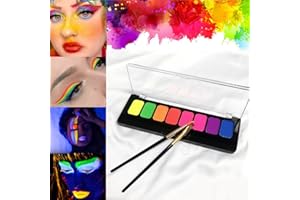 KARLOR Neon Face Paint, 8 UV Eyeshadow with Paint brush, Glow in blacklight Neon Body Paint UV Face Colors fluorescent Water-soluble Facial color Neon Make-up Bodypaint Eyeliner Palette UV Neon Party