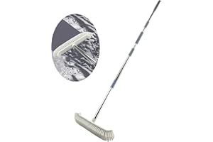 Roellgs Cepillo de limpieza de suelo de mango largo con mango largo ajustable, escobilla de goma y cerdas 2 en 1 para limpiar cocinas, baños, azulejos, garajes, paredes y piscinas