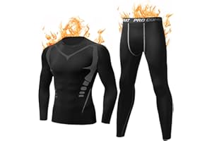 Terecey Ropa Termica Hombre Frio Extremo Conjunto Interior Termico Funcional Ropa Termica Moto Cuello Redondo Camiseta Termica Hombre para Running Esquí Ciclismo