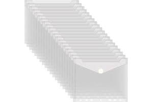 TEUENA Pack 20 Carpetas Sobre Plastico A5 con Botón, 23x18cm Bolsa Archivadoras Transparente Impermeable para Oficina Escolar Documentos Organización (7 Agujeros)