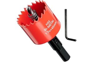 GARHWAL HSS M42 Bi-Metal 45 mm otwornica z adapterem i wiertłem centrującym, idealna do drewna, tworzywa sztucznego, płyt kartonowo-gipsowych, sklejki i metalu, głębokość cięcia do 25 mm