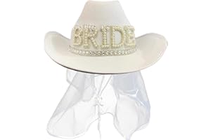 POVANJER Hen Bridal Cowgirl Hat | White Rhinestone Cowboy Hat for Hen | Bridal Cowboy Hats 40 * 33 * 14cm for Playing Dress Up During
