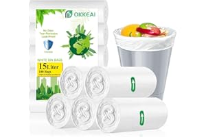 OKKEAI White Bin Bags 15l Waste Paper Bin Liners Pedal 100 Counts Small Plastic Rubbish/Trash/Garbage Bags for Bathroom,Kitchen,Toilet,Office