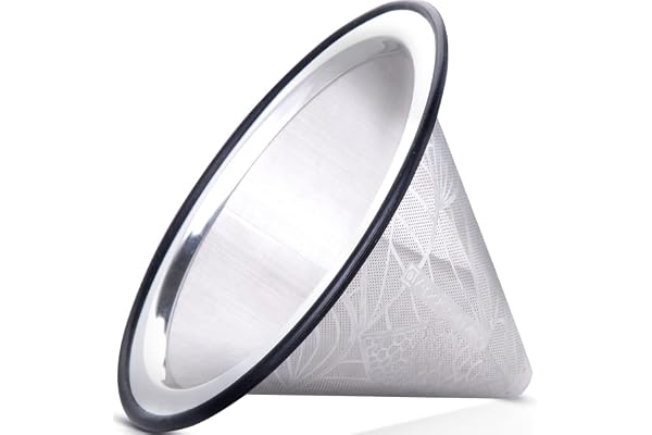 Filtre Café Réutilisable - Porte Filtre à Café Permanent en Acier Inoxydable avec une Base Métallique Large - Compatible avec le Bodum Chemex & Autres Cafetières