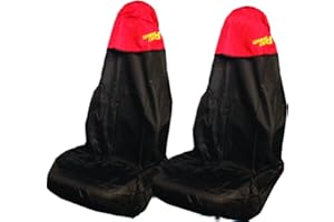 WHEELS N BITS Universal Heavy DUTY Car Van 4x4 Seat Covers Waterproof Nylon Front Pair Protectors RED TOP Black Air Bag Safe (Covers Front & Rear of Seat)