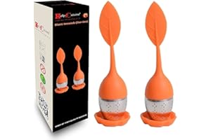 HelpCuisine® infuser/infuseur de thé/filtre diffusseur/passoire a thé à forme de Feuille de Thé, infuseur réalisé en silicone à 100% alimentaire et en INOX de haute Qualité, Lot de 2 pcs(Orange)