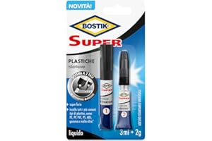 Bostik Super Plastiche, adesivo istantaneo per tutte le plastiche anche PP, PE, PVC, ABS, trasparente, super veloce e super forte 3ml + 2g