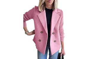 LOCKENSTAB Women's Lapel Button Knitted Patchwork Sleeve Casual Coat, Trendy Double Breasted Pea Coats With Pockets, Winter Blazer Loose Jackets Tops