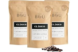 Café BOU | Café en grano 100% Natural | Aromas a Chocolate | Tueste alto | Ideal para Espresso | Pack 3 paquetes x 250gr
