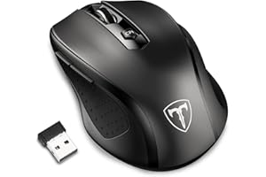 Lionsing Wireless Mouse,2.4GHz Optical Computer Mouse with USB Receiver, 5 Adjustable DPI Levels, 6 Buttons Cordless Mouse for Laptop, PC, Computer, Desktop,Notebook,Macbook,Chromebook, Black