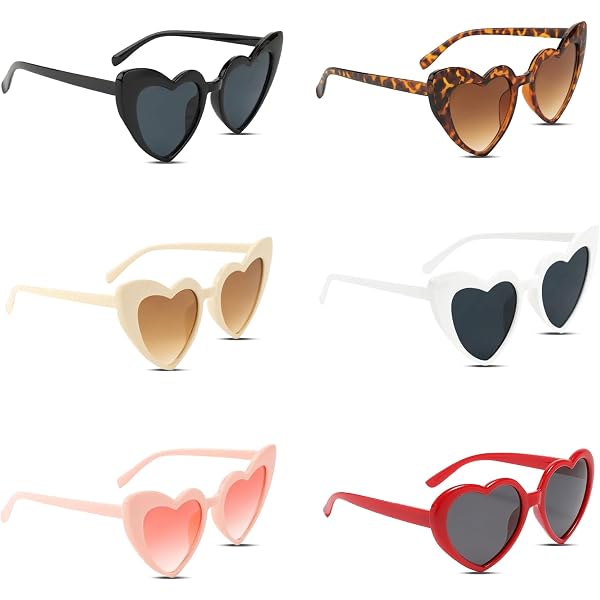 6 Paires De Lunettes De Soleil En Forme De Cœur - Style Vintage Hippie - Pour Fêtes, Mariage, Anniversaire
