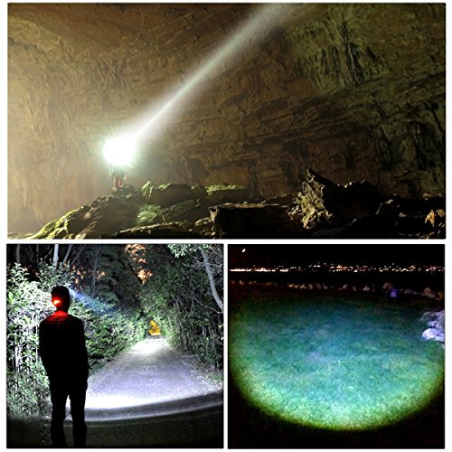 Stirnlampe , SGODDE led Kopflampe(inklusive 2 Akku), 3 x XML T6 + 2xR2 LED 18650 Kopfleuchten ideal für Nachtlese, Camping, Angeln,Abenteuer,Höhlenforschung , Bergsteigen , Klettern, Fahrrad usw - 7