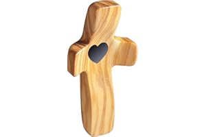 wellhouse Encouragement Gift Wooden Cross Fingertip Stress Relief Gifts Pocket Small Cross Religious Gift Handheld Wooden Cross My Heart(Olive 1pcs)