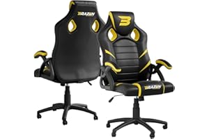 BraZen Puma PC Office Computer Desk Table Ergonomic Gaming Chair for Kids and Adults Height Adjustable PU Leather Padded Armrest Rocker Recline Wheels Castors British Brand - Black Yellow