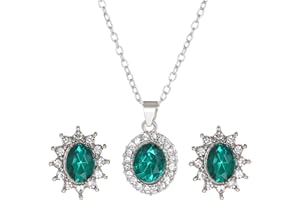 FDEETY Juegos de Joyas para Mujer Cristal Colgante Collar y Pendientes Princesa Diana Conjuntos de Joyas Cumpleaños Compromiso Juego de Joyas