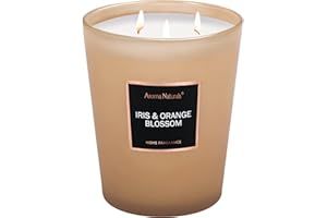 AROMA NATURALS Aromas Naturals Vela aromática, 943 g/ 33,3 oz Vela grande 130 horas de combustión prolongada, velas de aromaterapia de soja natural para el hogar, 3 mechas de algodón (iris y azahar)