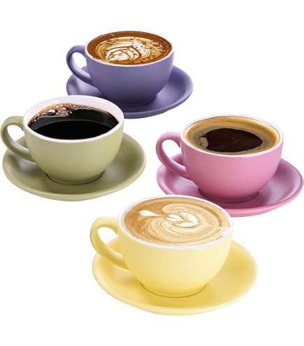 Coffeezone Tazza Per Cappuccino Con Piattino - Design Vintage, Ceramica Blu, 320 Ml, Per Latte Art - 2