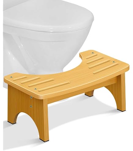 Sgabello Ergonomico Per WC In Bambù 37x20x17 Cm – Antiscivolo, Porta Posizione Accovacciata Per Adulti