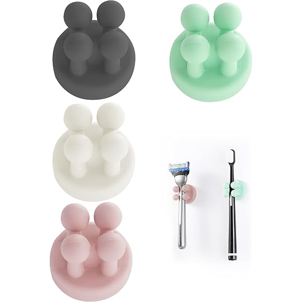 4 Pezzi Ganci Adesivi In Silicone, Portaspazzolino Autoadesivo Impermeabile Per Bagno, Cucina, Ufficio (Verde, Rosso)
