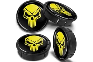 SkinoEu 4 unidades de tapas de buje para llantas, tapas de llantas, tapas de buje de llantas, tapas de cubo de llanta, con adhesivo de silicona, 60 mm, calavera, amarillo, negro, CX 37