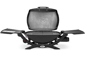 Weber Q2000 Gas Grill Barbeque | Table Top BBQ Grill & Char Griller with Foldable Side Tables | Cast Aluminium Lid Cover & Body | Portable Premium Mini Gas BBQ | Home or Travel - Black (53010074)