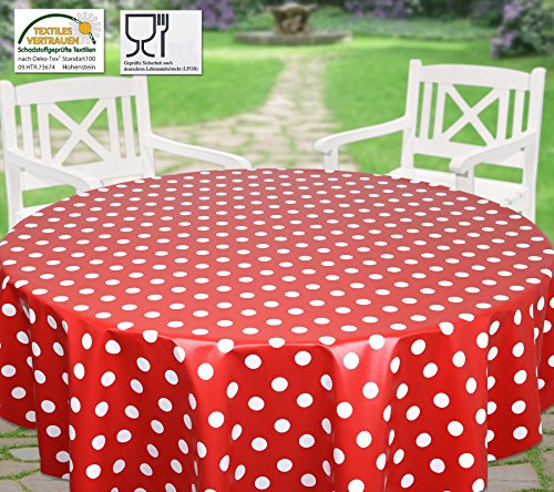 Wachstuchtischdecke OVAL und RUND Farbe u. Größe wählbar, Tischdecke Wachstuch Abwischbar, Punkte (Rot Rund 140 cm) - 2