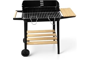 Barbacoa Rectangular de Carbón con Parrilla Cromada Arizona | Ruedas para Transporte | Bandeja de Madera | Grill Exterior