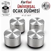 FarFan Universal Set &Uuml;st&uuml; ve Ankastre Ocak D&uuml;ğmesi 4'l&uuml; Set - Ayarlanabilir &Uuml;st Kapak, İnox G&ouml;r&uuml;n&uuml;ml&uuml;, D Tipi Mil Uyumlu Gazl