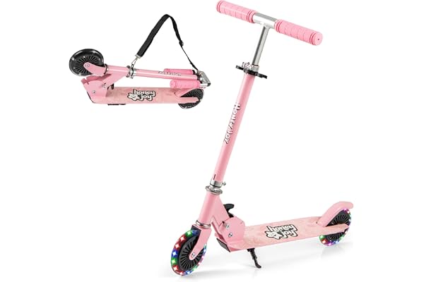 KOMFOTTEU Trottinette Enfant, 2 roulettes ABEC-5, LED et Frein, Planche à roulettes Pliable, 3 Hauteurs réglables, Scooter pour Enfants 3 Ans+, Charge 50 kg