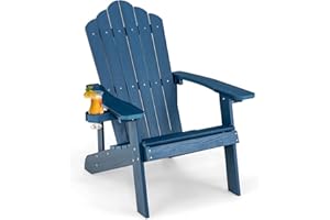 ‎COSTWAY COSTWAY Adirondack Stuhl mit Getränkehalter, wetterfester Gartenstuhl, Gartensessel aus Kunststoff, Outdoor-Stuhl für Garten, Terrasse, 170 kg Tragfähigkeit (Navy)