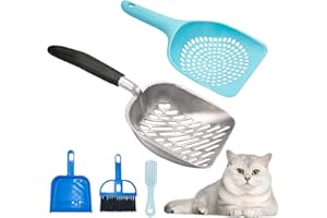 Reyshin Dondeen 4 Pieces Pelle à Litière pour Chat Set, Pelle à litière pour Chat en Alliage d'aluminium avec Long Manche Facile à Nettoyer,Convient pour Nettoyer Les bacs à litière pour Chats (L)