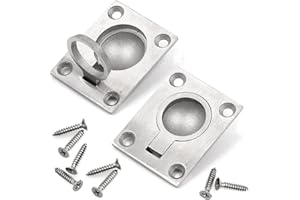 Mesee 2 Packs Flush Ring Pull Handles with Mounting Screws Stainless Steel Recessed Boat Deck Hatch Door Handle Hidden Lifting Ring Pulls for Marine Yacht Home Furniture Locker Cabinet Drawer