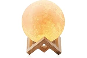 Lampara Luna 3D LED Moon Lamp, AUELEK 15cm Lámpara magica de Luna, 3 Colores Control Táctil, Recargable de USB, Lámpara para Decoración Habitación, Regalo de Cumpleaños, Año Nuevo y Aniversario