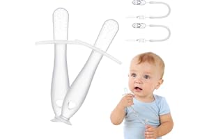 Vicloon niemowlęcy gryzak na ząbkowanie, 2-częściowy pomocnik na ząbkowanie z 2 łańcuszkami do smoczka, silikonowy pierścień na ząbkowanie dla niemowląt Bez BPA, do stymulacji i masażu obolałych dziąseł - przezroczysta przyssawka